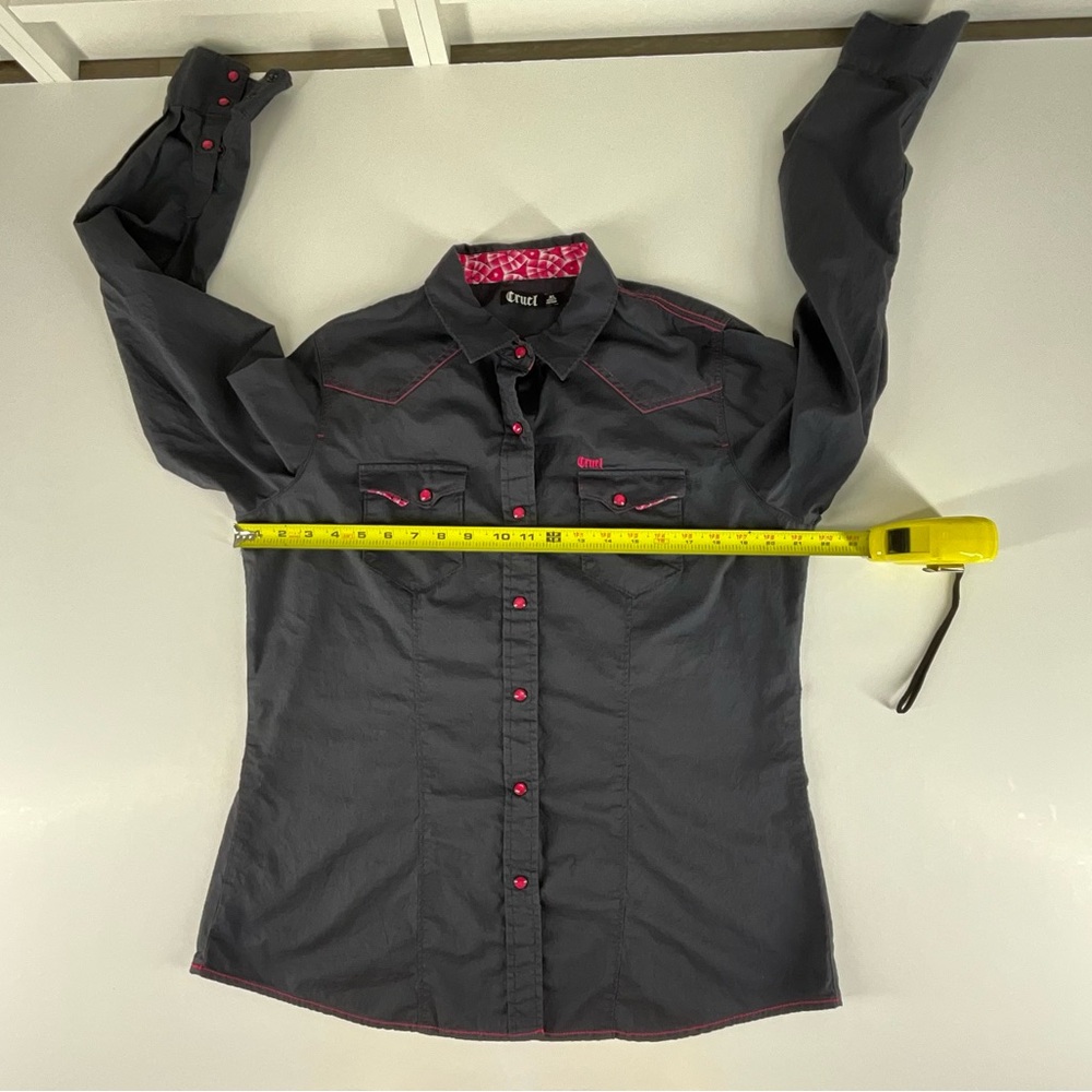 Cruel Women’s Western Gray w/ Pink Snap Button Long Sleeve Shirt | Size XL - Picture 5 of 12